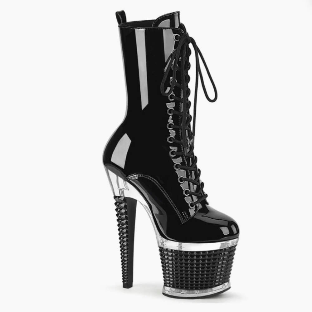 New In Box (NIB) lack Platform Lace-Up Boot Pleaser  7Inch Heel Size 10